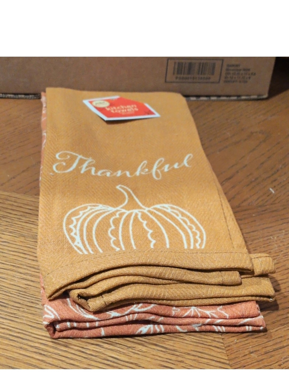 Thankful Pumpkin Fall Kitchen Towels - Rust Orange